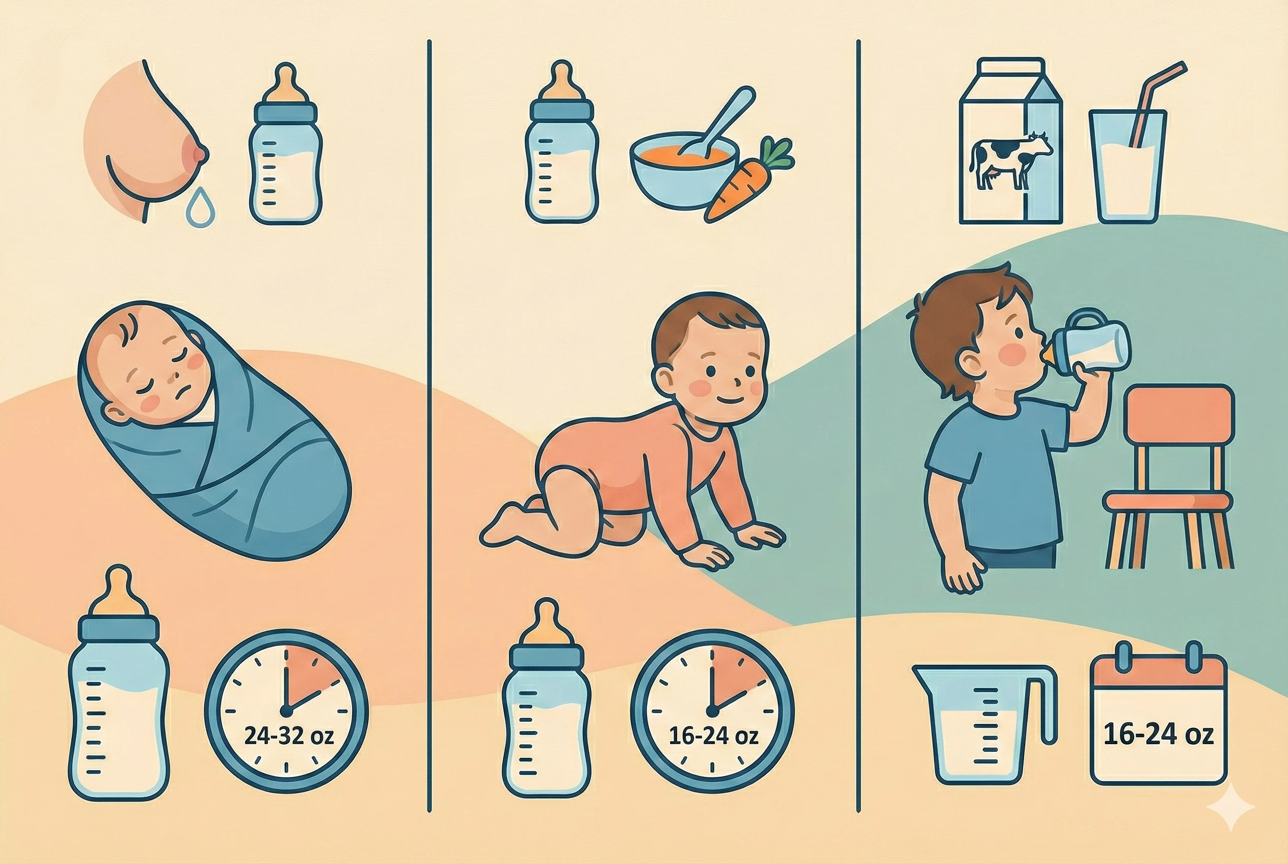 How Much Milk Does a Baby Need? Age-by-Age Feeding Chart (0–36 Months)
